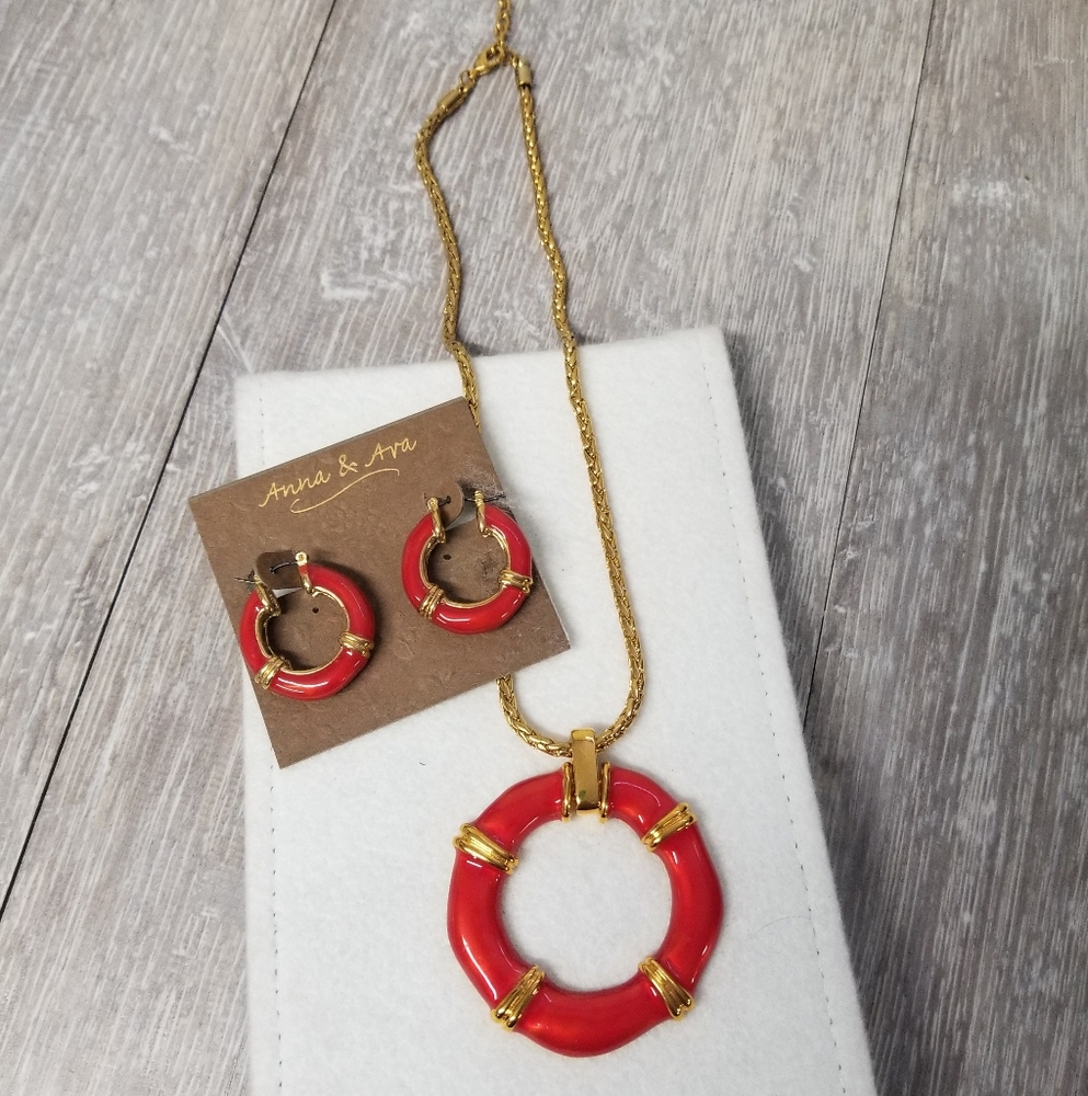 Anna & Ava Red/Goldtone Jewelry set - Picture 6 of 10